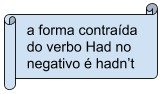 a forma contraída do verbo Had no negativo é hadn’t